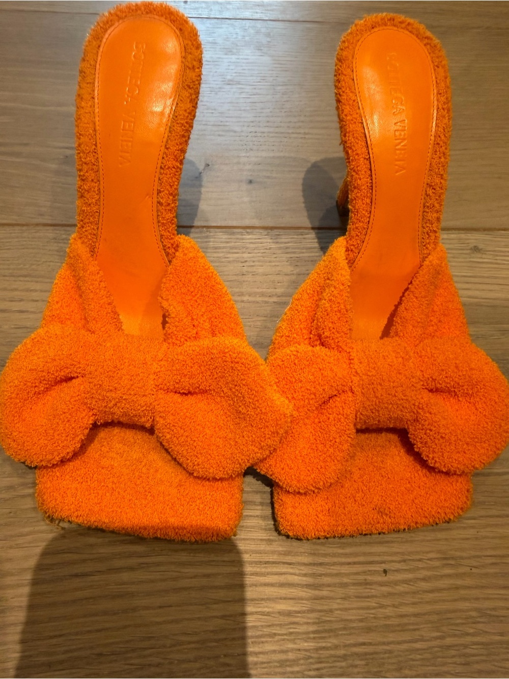 Bottega Veneta Vibrant Orange Terry Bow Mules